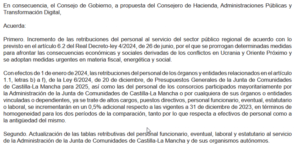 El DOCM del 9 de julio reflejando el incremento de retribuciones