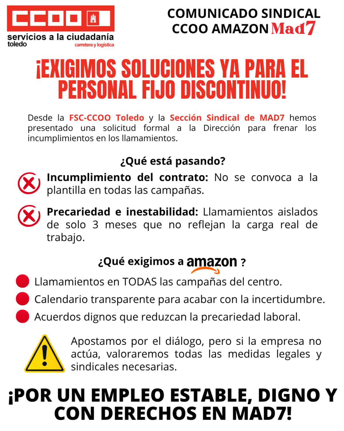 Exigimos soluciones para el personal fijo discontinuo de MAD7